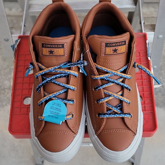 Converse tan leather 5.5 junior slip on 7.5 womens - Picture 9 of 12